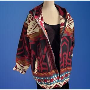 Vintage Southwestern Aztec Baja Blanket Hoodie | Made In Ecquador Boho Festival